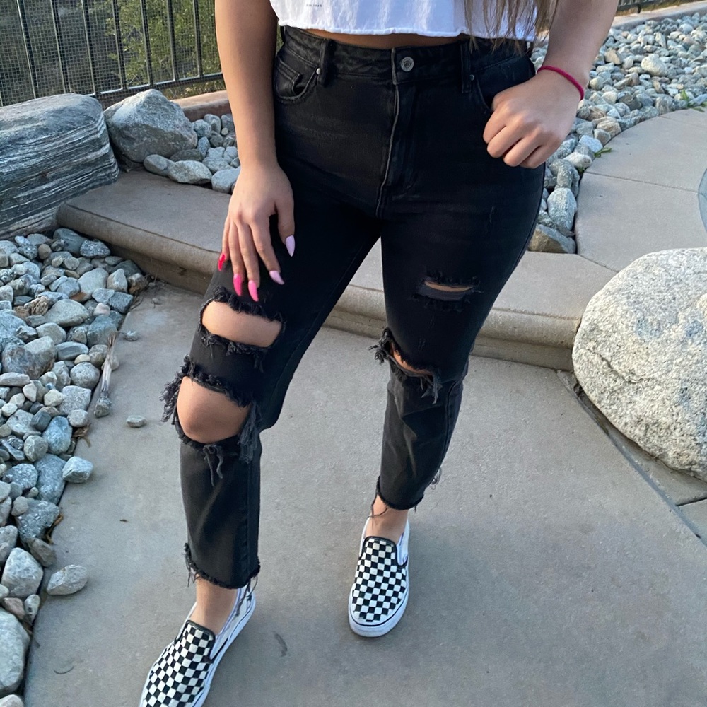 Black pacsun distressed mom jeans
